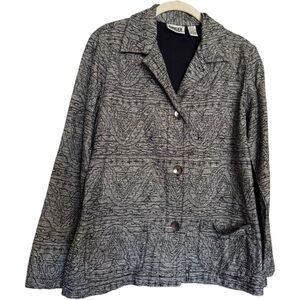 Vintage Chico’s Design Size 0 S 100% Silk Blazer Embroidered Jacket Gray Black